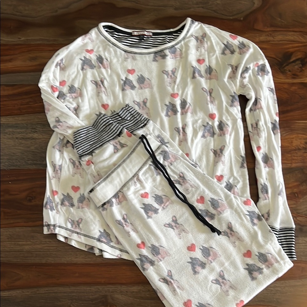 PJ Salvage Frenchie Print Pajama Set - White
